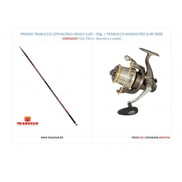 PROMO TRABUCCO CEPHALONIA BEACH 5,00 - 90g. + TRABUCCO MUL. MAXXIS PRO SURF 8000