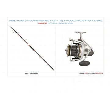PROMO TRABUCCO DEYLAN MASTER BEACH 4,20 - 120g. + TRABUCCO MUL. MAXXIS HYPER SURF 8000
