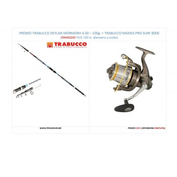 PROMO TRABUCCO DEYLAN MORMORA 4,00 - 100g. + TRABUCCO MUL. MAXXIS PRO SURF 8000