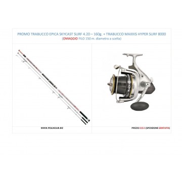 PROMO TRABUCCO EPICA SKYCAST SURF 4,20 - 160 g. + MUL. MAXXIS HYPER SURF 8000