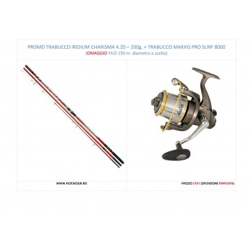 PROMO TRABUCCO FOSTORIA IRIDIUM CHARISMA 4,20 - 200 g. + MUL. MAXXIS PRO SURF 8000