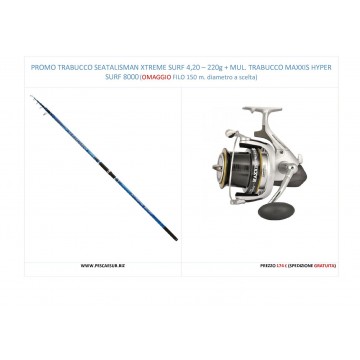 PROMO TRABUCCO SEATALISMAN XTREME SURF 4,20 - 220 g. + MUL. MAXXIS HYPER SURF 8000