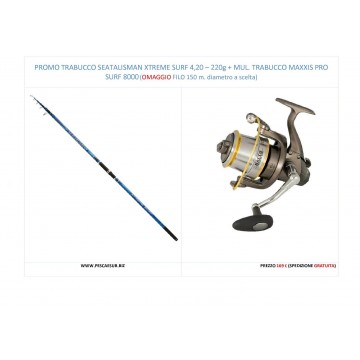 PROMO TRABUCCO SEATALISMAN XTREME SURF 4,20 - 220 g. + MUL. MAXXIS PRO SURF 8000